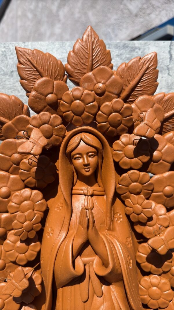 XL Virgin Mary Handmade Clay Piece, Virgen de Guadalupe  Mexican Decoration, Mary Virgin Sculpture,Metepec Estado de México Virgencita 23.7” - Image 5