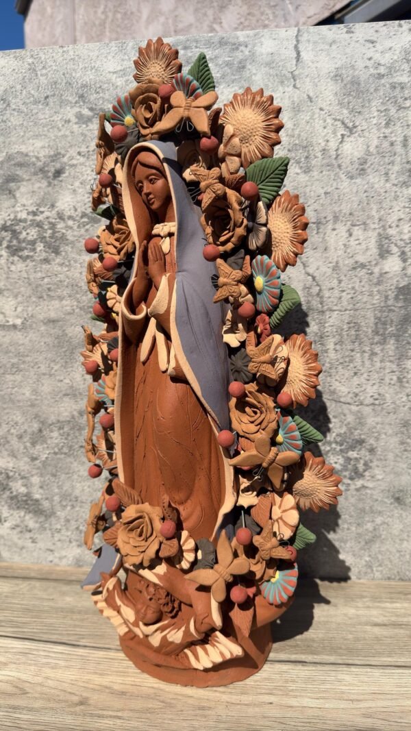 XL Virgin Mary Handmade Clay Piece, Virgen de Guadalupe  Mexican Decoration, Mary Virgin Sculpture,Metepec Estado de México Virgencita 23.7” - Image 3