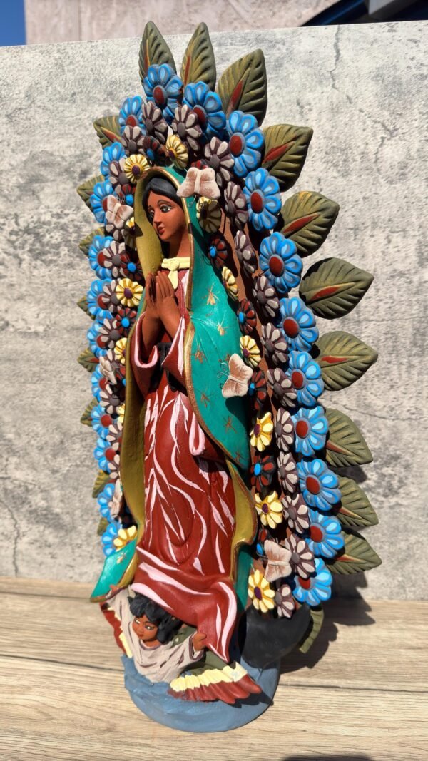 XL Virgin Mary Handmade Clay Piece, Virgen de Guadalupe  Mexican Decoration, Mary Virgin Sculpture,Metepec Estado de México Virgencita 23.7” - Image 3
