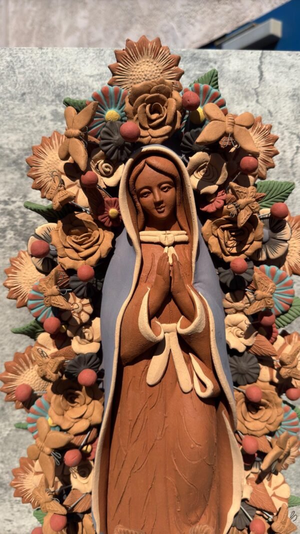 XL Virgin Mary Handmade Clay Piece, Virgen de Guadalupe  Mexican Decoration, Mary Virgin Sculpture,Metepec Estado de México Virgencita 23.7” - Image 5