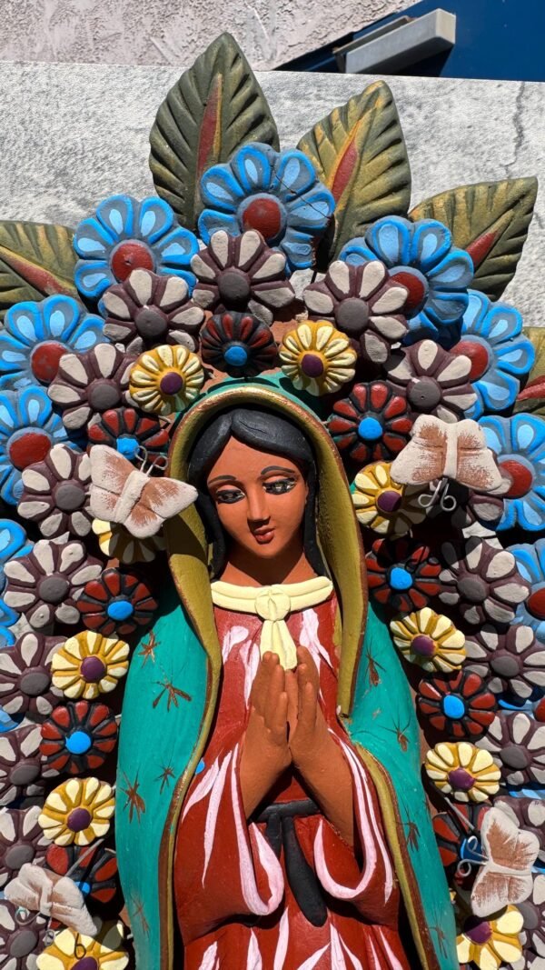 XL Virgin Mary Handmade Clay Piece, Virgen de Guadalupe  Mexican Decoration, Mary Virgin Sculpture,Metepec Estado de México Virgencita 23.7” - Image 4