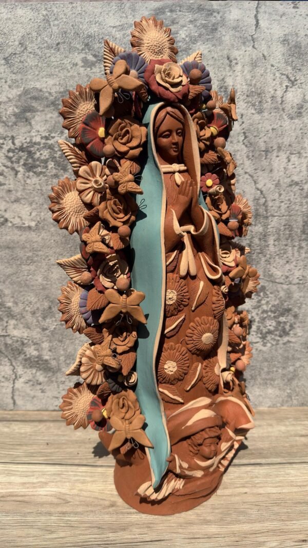 XL Virgin Mary Handmade Clay Piece, Virgen de Guadalupe  Mexican Decoration, Mary Virgin Sculpture,Metepec Estado de México Virgencita 23.7” - Image 3