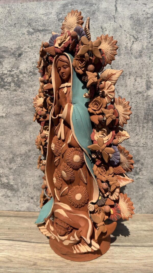 XL Virgin Mary Handmade Clay Piece, Virgen de Guadalupe  Mexican Decoration, Mary Virgin Sculpture,Metepec Estado de México Virgencita 23.7” - Image 4