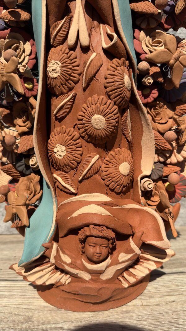 XL Virgin Mary Handmade Clay Piece, Virgen de Guadalupe  Mexican Decoration, Mary Virgin Sculpture,Metepec Estado de México Virgencita 23.7” - Image 5