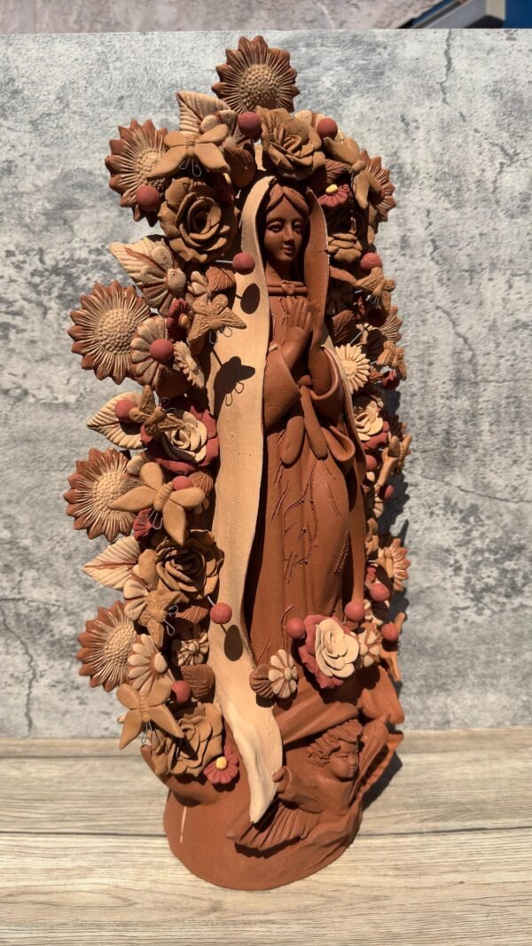 XL Virgin Mary Handmade Clay Piece, Virgen de Guadalupe  Mexican Decoration, Mary Virgin Sculpture,Metepec Estado de México Virgencita 23.7” - Image 3