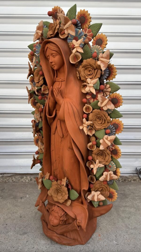 XL Virgin Mary Handmade Clay Piece, Virgen de Guadalupe  Mexican Decoration, Mary Virgin Sculpture, Metepec Estado de México Virgencita 36” - Image 3