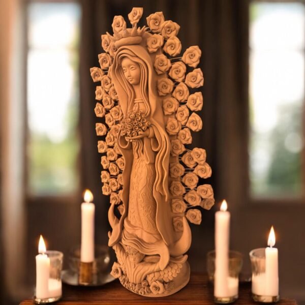 XL Virgin Mary Handmade Clay Piece, Virgen de Guadalupe  Mexican Decoration, Mary Virgin Sculpture,Metepec Estado de México Virgencita 23.7” - Image 3