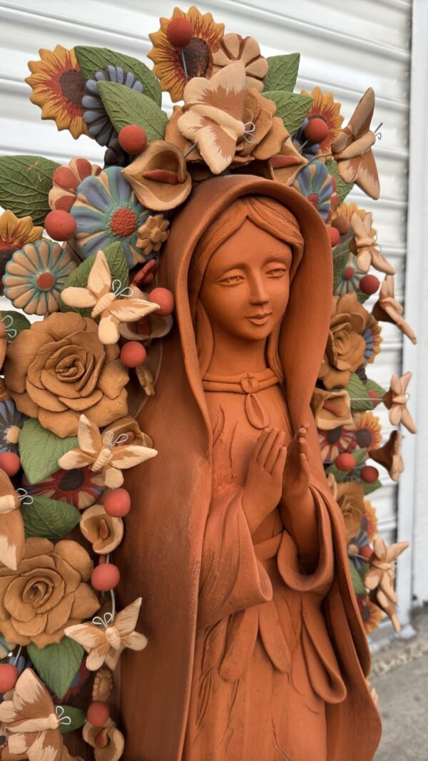 XL Virgin Mary Handmade Clay Piece, Virgen de Guadalupe  Mexican Decoration, Mary Virgin Sculpture, Metepec Estado de México Virgencita 36” - Image 4