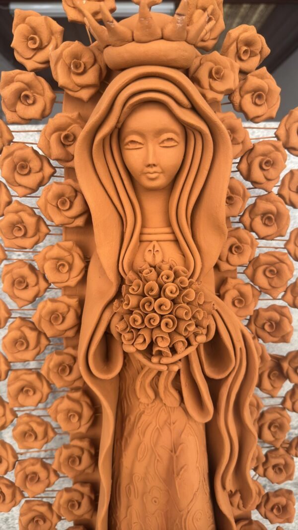 XL Virgin Mary Handmade Clay Piece, Virgen de Guadalupe  Mexican Decoration, Mary Virgin Sculpture,Metepec Estado de México Virgencita 23.7” - Image 4