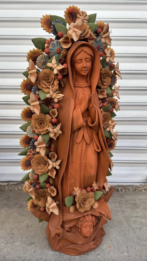 XL Virgin Mary Handmade Clay Piece, Virgen de Guadalupe  Mexican Decoration, Mary Virgin Sculpture, Metepec Estado de México Virgencita 36” - Image 5