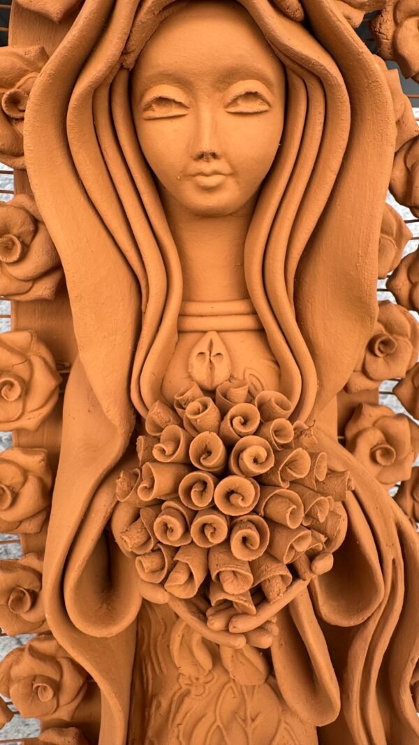 XL Virgin Mary Handmade Clay Piece, Virgen de Guadalupe  Mexican Decoration, Mary Virgin Sculpture,Metepec Estado de México Virgencita 23.7” - Image 5