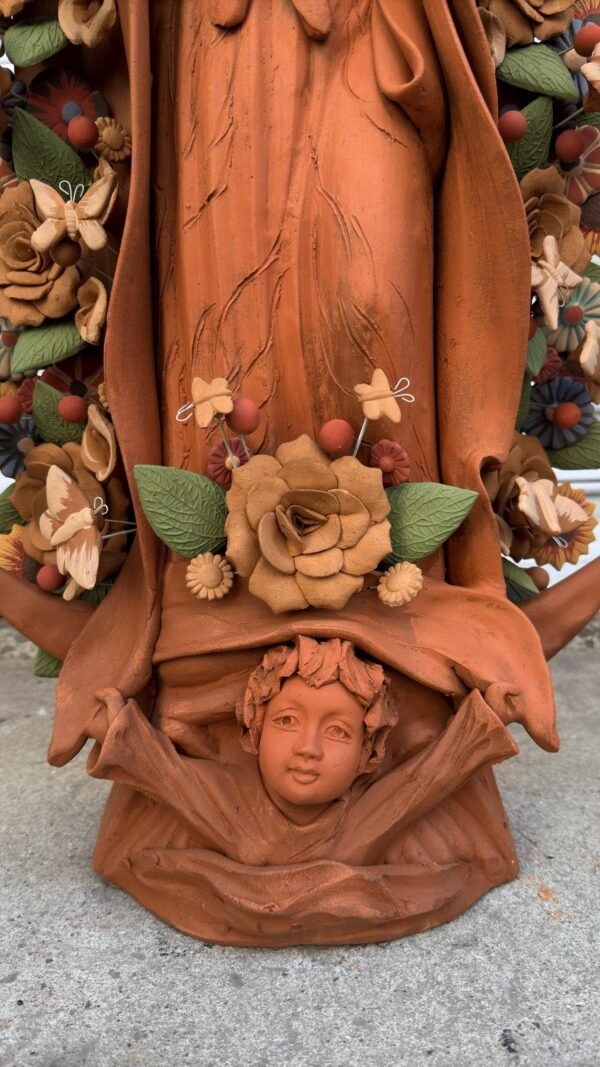 XL Virgin Mary Handmade Clay Piece, Virgen de Guadalupe  Mexican Decoration, Mary Virgin Sculpture, Metepec Estado de México Virgencita 36” - Image 6