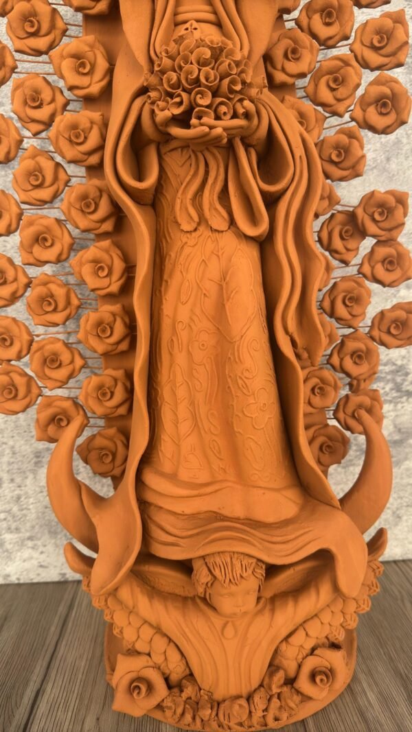 XL Virgin Mary Handmade Clay Piece, Virgen de Guadalupe  Mexican Decoration, Mary Virgin Sculpture,Metepec Estado de México Virgencita 23.7” - Image 6