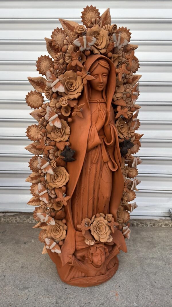 XL Virgin Mary Handmade Clay Piece, Virgen de Guadalupe  Mexican Decoration, Mary Virgin Sculpture, Metepec Estado de México Virgencita 36” - Image 3