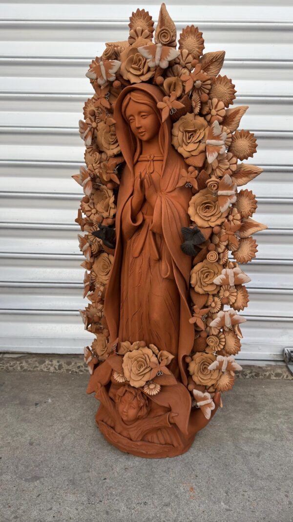 XL Virgin Mary Handmade Clay Piece, Virgen de Guadalupe  Mexican Decoration, Mary Virgin Sculpture, Metepec Estado de México Virgencita 36” - Image 5