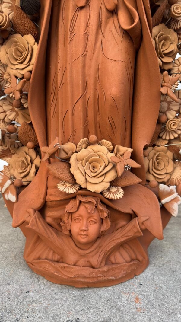 XL Virgin Mary Handmade Clay Piece, Virgen de Guadalupe  Mexican Decoration, Mary Virgin Sculpture, Metepec Estado de México Virgencita 36” - Image 6