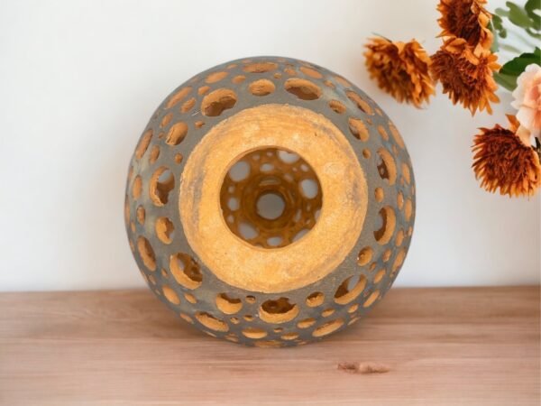 Oaxaca Vase White And Brown Clay Handcrafted Plant Pot, Pottery Luminary, White Clay Vase, Mexican Vase, Oaxaca Pottery For Home Decor - Image 4