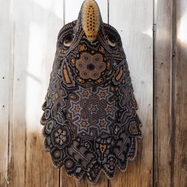 Eagle Head Sculpture Wixarika Nayarit Mexico Technique Handmade Of Chaquiras Beads, Bees Wax, Huichol And Wixarika Art  Wall Hanging Decor - Image 3