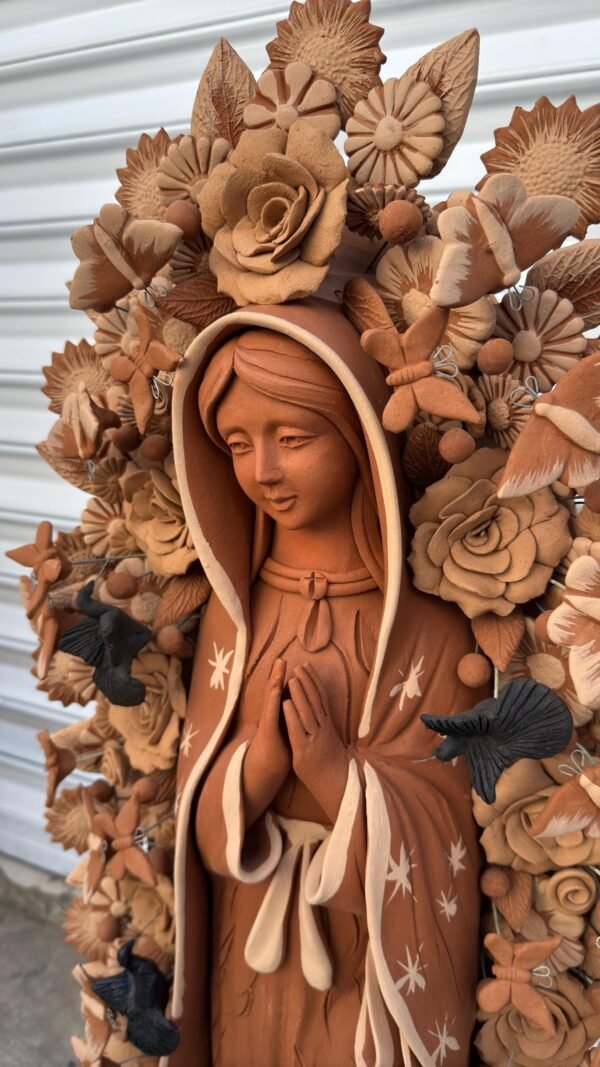 XL Virgin Mary Handmade Clay Piece, Virgen de Guadalupe  Mexican Decoration, Mary Virgin Sculpture, Metepec Estado de México Virgencita 36” - Image 3