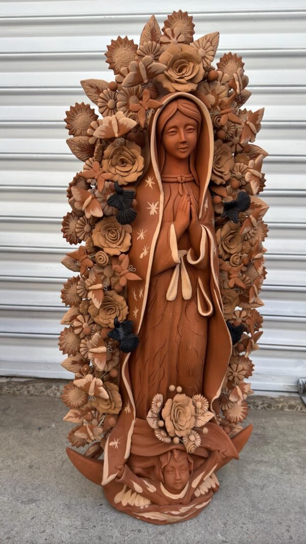 XL Virgin Mary Handmade Clay Piece, Virgen de Guadalupe  Mexican Decoration, Mary Virgin Sculpture, Metepec Estado de México Virgencita 36” - Image 5