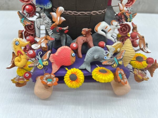 Lele doll, Arc of Noe, Tree Of Life, Animals Candle Holder, Candelabra, Arbol de la vida, Mexican Pottery, Mexican Candelabra 7” High - Image 4