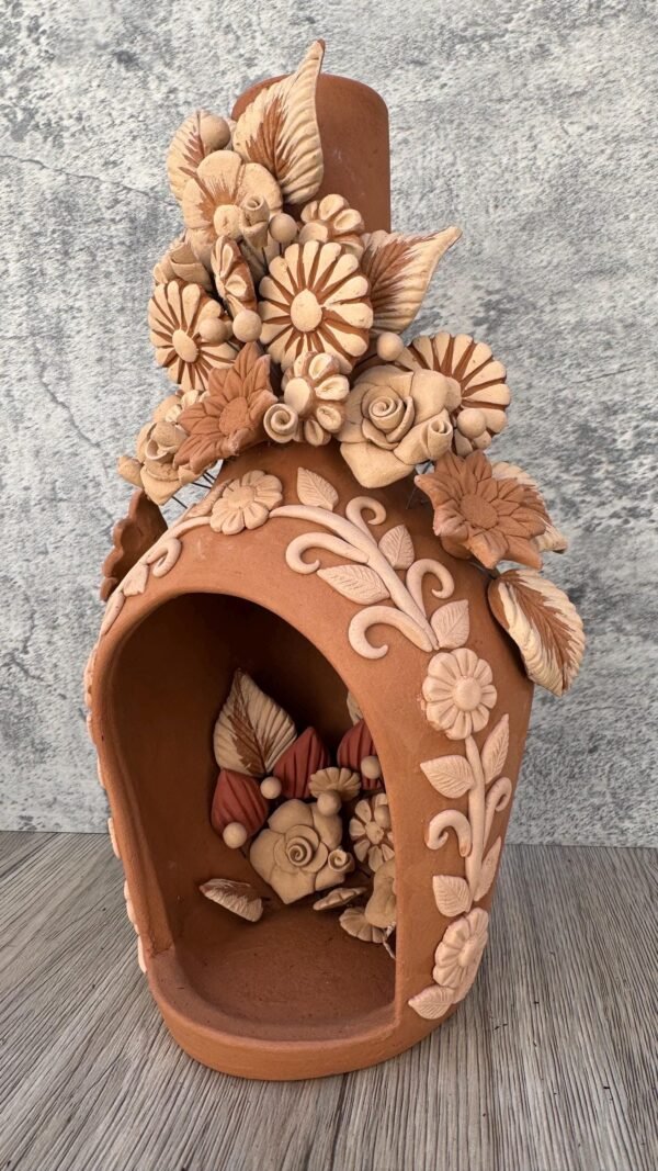 Mini Chimney Handcrafted Oaxacan  With Pastillaje Or Filigrana - Natural Clay Mexican Artistry, Decorative Home Accent, Unique Artisanal - Image 3