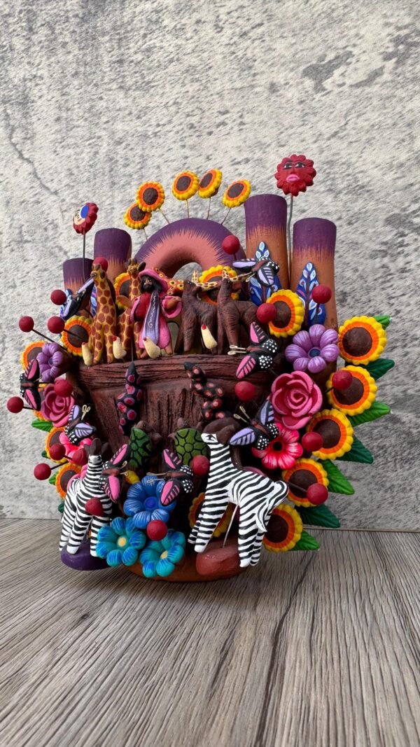 The Arc of Moises, Animals Candle Holder, Tree of life, Candelabra, Arbol de la vida, Mexican Pottery, Mexican Candelabra 9” High - Image 3