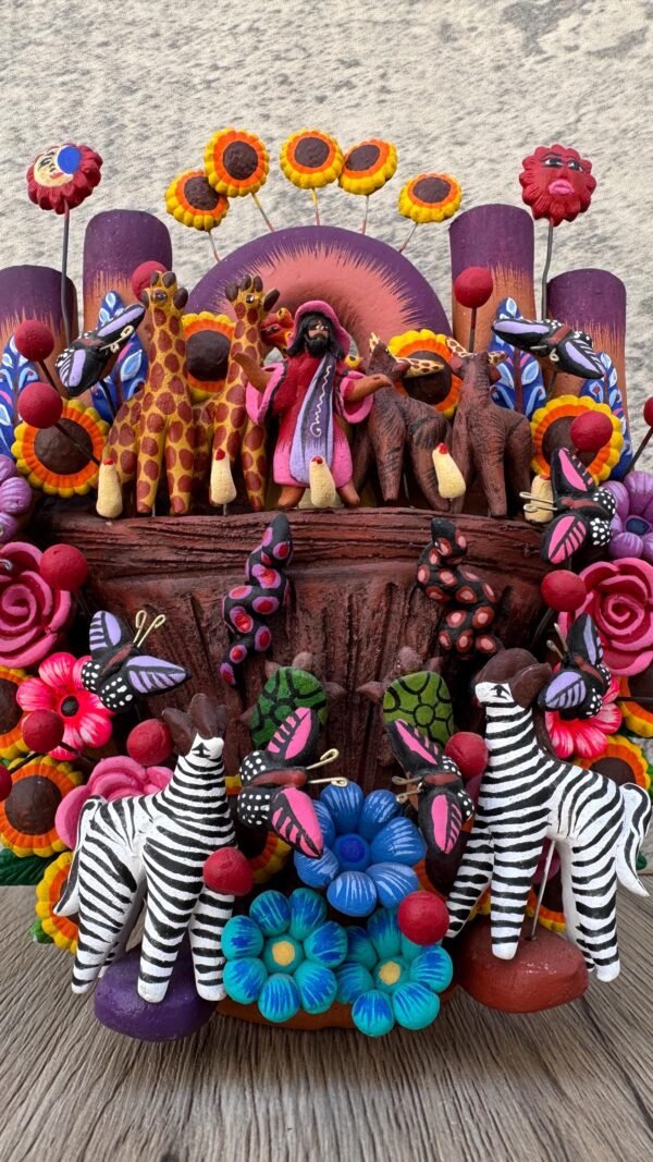 The Arc of Moises, Animals Candle Holder, Tree of life, Candelabra, Arbol de la vida, Mexican Pottery, Mexican Candelabra 9” High - Image 5