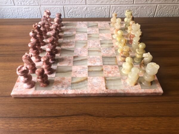 LARGE Chess set 13.77” x 13.77”, Marble Chess set in pink and green, Stone Chess Set, Chess set handmade - Image 3