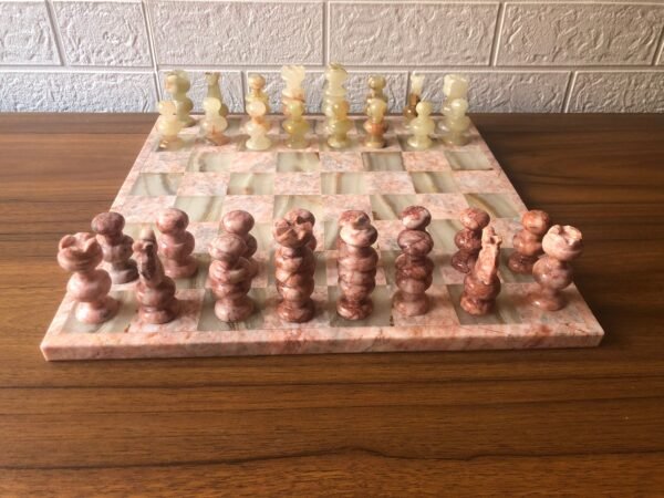 LARGE Chess set 13.77” x 13.77”, Marble Chess set in pink and green, Stone Chess Set, Chess set handmade - Image 4