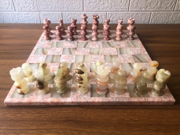 LARGE Chess set 13.77” x 13.77”, Marble Chess set in pink and green, Stone Chess Set, Chess set handmade - Image 5