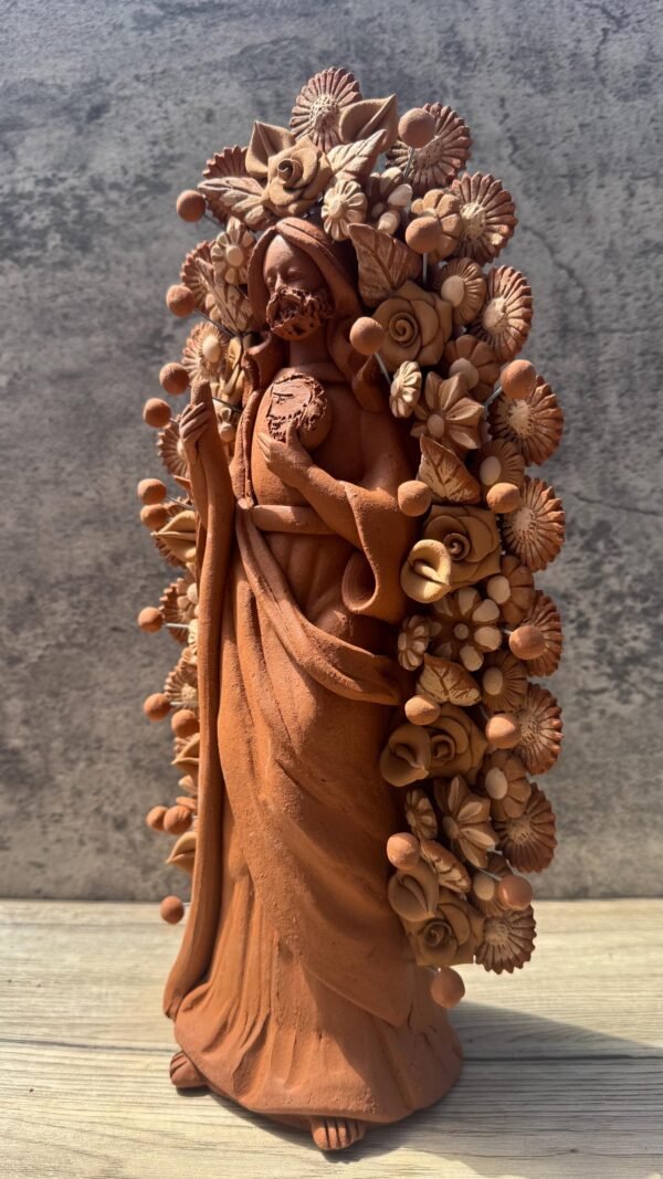 Saint Jude Thaddeus Clay Statue From Metepec Estado de México, San Juditas Folk Art Artisans Handmade, Religious Home Decor Spiritual 15” - Image 3