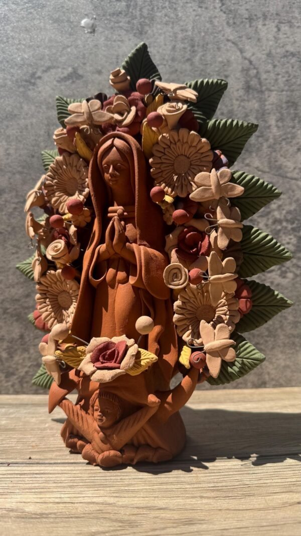Virgin Mary Handmade Clay Piece, Virgen de Guadalupe  Mexican Decoration, Mary Virgin Sculpture, Metepec Estado de México Virgencita - Image 3