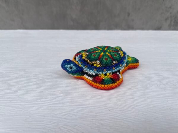 Turtle Statue Huichol Sculpture Of Mexican Folk Art, Turtle Wixarika As A Mexican Decorative Figure , Made Of Resin And Beads - Image 3