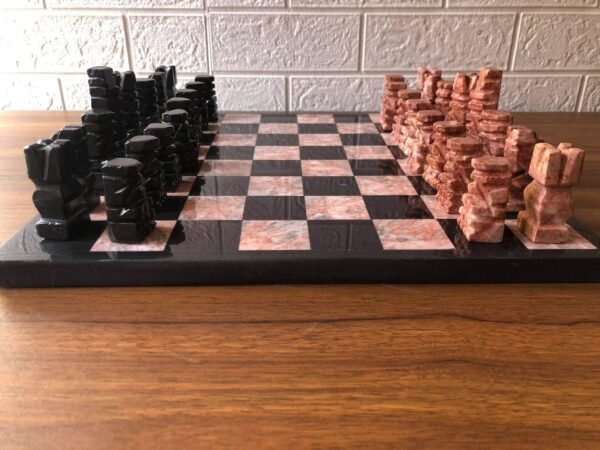 LARGE Chess set 13.77” x 13.77”, Marble Chess set in black and pink, Stone Chess Set, Chess set handmade, Aztec chess set - Image 7