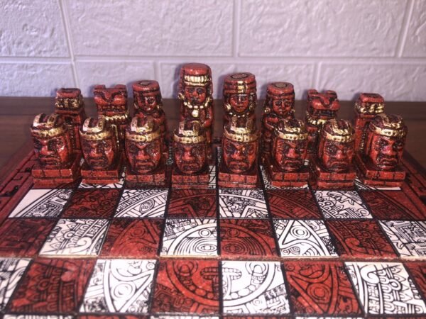 Chess set 10.23” x 10.23”, Resin Chess set in red and white, Mexican chess, Chess set handmade, Wooden chess, Doubles as a book - Image 3