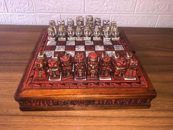 Chess set 10.23” x 10.23”, Resin Chess set in red and white, Mexican chess, Chess set handmade, Wooden chess, Doubles as a book - Image 4