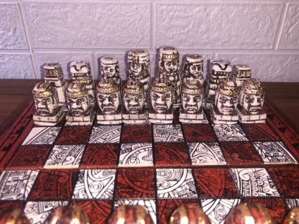 Chess set 10.23” x 10.23”, Resin Chess set in red and white, Mexican chess, Chess set handmade, Wooden chess, Doubles as a book - Image 5