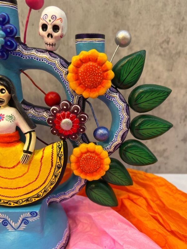 Candle Holder, Tree of death, Candelabra, Arbol de la muerte , Mexican Pottery, Mexican Candelabra 9” High - Image 5