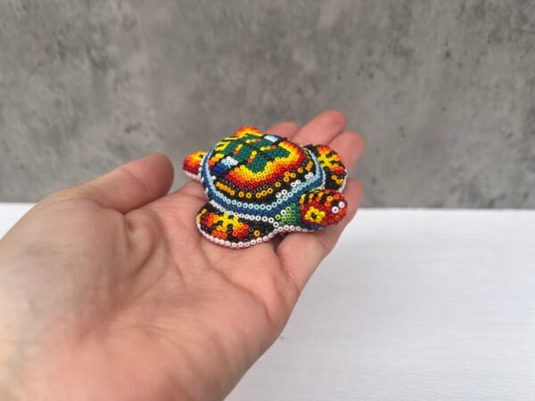 Turtle Statue Huichol Sculpture Of Mexican Folk Art, Turtle Wixarika As A Mexican Decorative Figure , Made Of Resin And Beads - Image 5