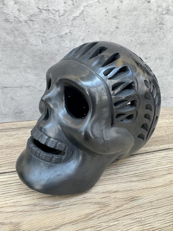 Skull Dia De Los Muertos Oaxacan clay luminary wall art. Handcrafted with intricate details, it radiates warmth and cultural. Mexican Folk - Image 3