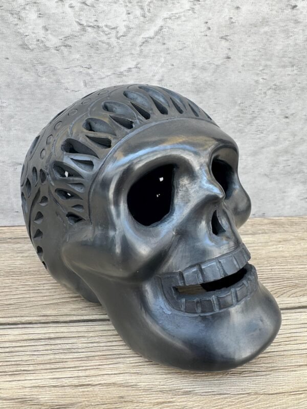 Skull Dia De Los Muertos Oaxacan clay luminary wall art. Handcrafted with intricate details, it radiates warmth and cultural. Mexican Folk - Image 4