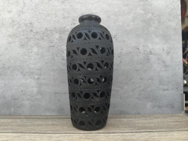 Flower Vase Of Black Clay Authentic From Oaxaca Mexico, Handmade And Elegant Lamp For Interior Home Design Decor Centerpiece Jarron Barro - Image 3