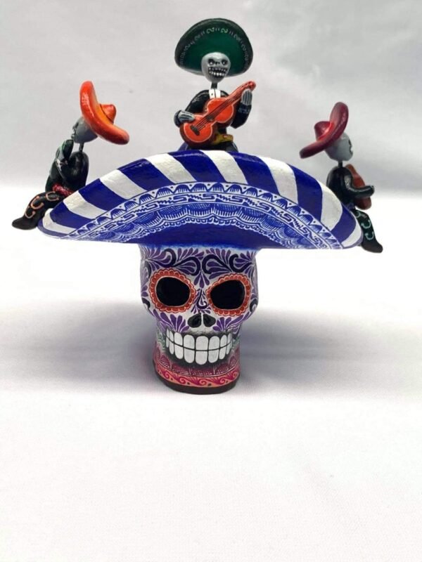 Sugar skull, Day of the Dead ornaments, skull as Mexican decoration, human skull sculpture, mariachi, 6.69 ”high - Image 8