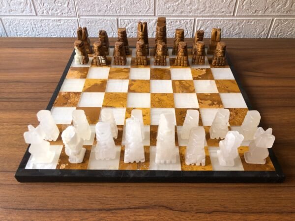 LARGE Chess set 13.77” x 13.77”, Marble Chess set in tarta and white, Stone Chess Set, Chess set handmade, Aztec chess set - Image 4