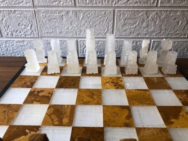 LARGE Chess set 13.77” x 13.77”, Marble Chess set in tarta and white, Stone Chess Set, Chess set handmade, Aztec chess set - Image 5