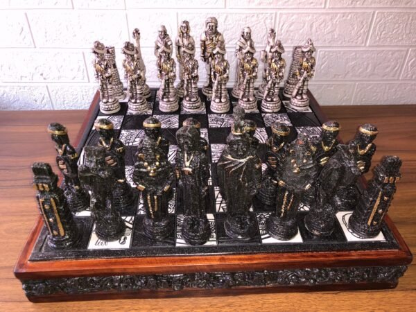 Chess set 16.53” x 16.53”, Resin Chess set in black and white, Mexican chess, Chess set handmade, Wooden chess, Doubles as a book - Image 5