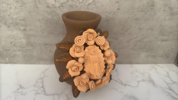 Mary Virgin Filigrana Clay Flower Vase, Artistic  Oaxaca México By Artisans Handmade Crafts, Home Decor Folk Art,  Virgen de Guadalupe - Image 3