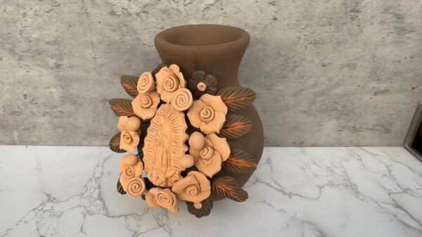 Mary Virgin Filigrana Clay Flower Vase, Artistic  Oaxaca México By Artisans Handmade Crafts, Home Decor Folk Art,  Virgen de Guadalupe - Image 4