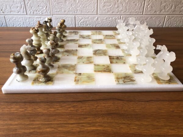 Juego de ajedrez GRANDE 13.77 "x 13.77", juego de ajedrez Onyx en verde y blanco, juego de ajedrez de piedra, juego de ajedrez hecho a mano - Image 4